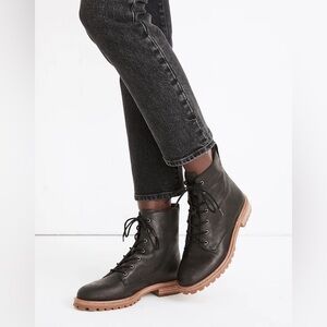 Madewell The Clair Lace-Up Boot in Leather Black. Size 6.5